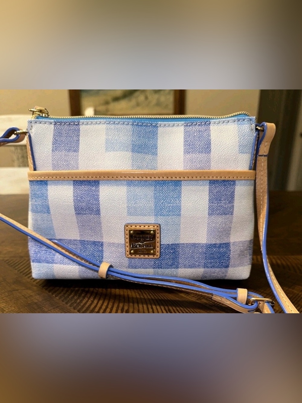 Dooney & Bourke Ginger Blue and White Checkered Crossbody Purse Limited Edition